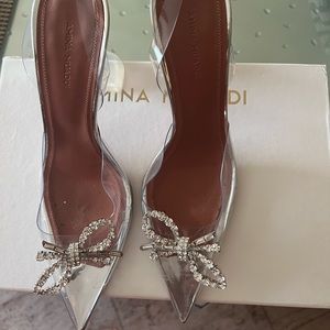 Amina Muaddi Rosie Glass Slingback Pumps Clear PVC Size 39.
